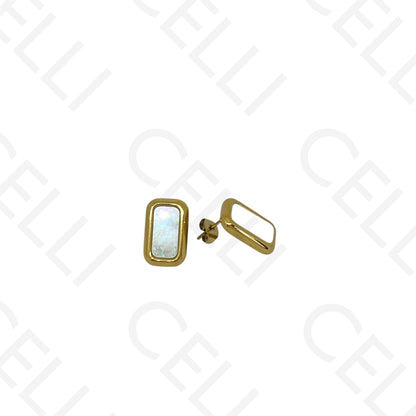 Steel earring - rectangular with mother-of-pearl