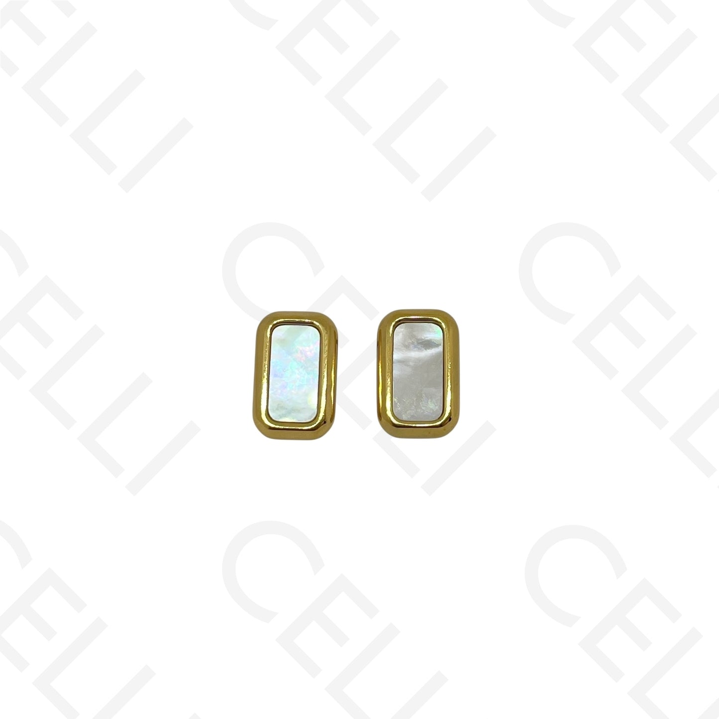 Steel earring - rectangular with mother-of-pearl