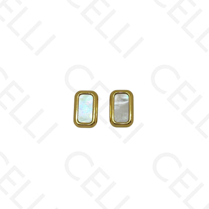 Steel earring - rectangular with mother-of-pearl
