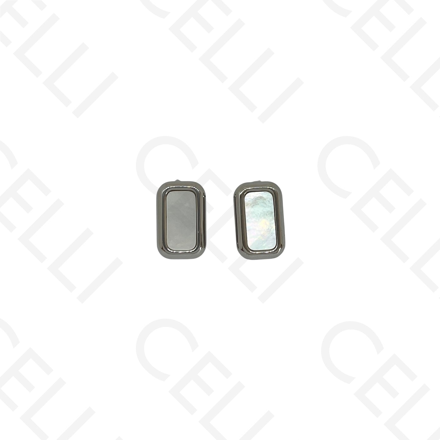 Steel earring - rectangular with mother-of-pearl