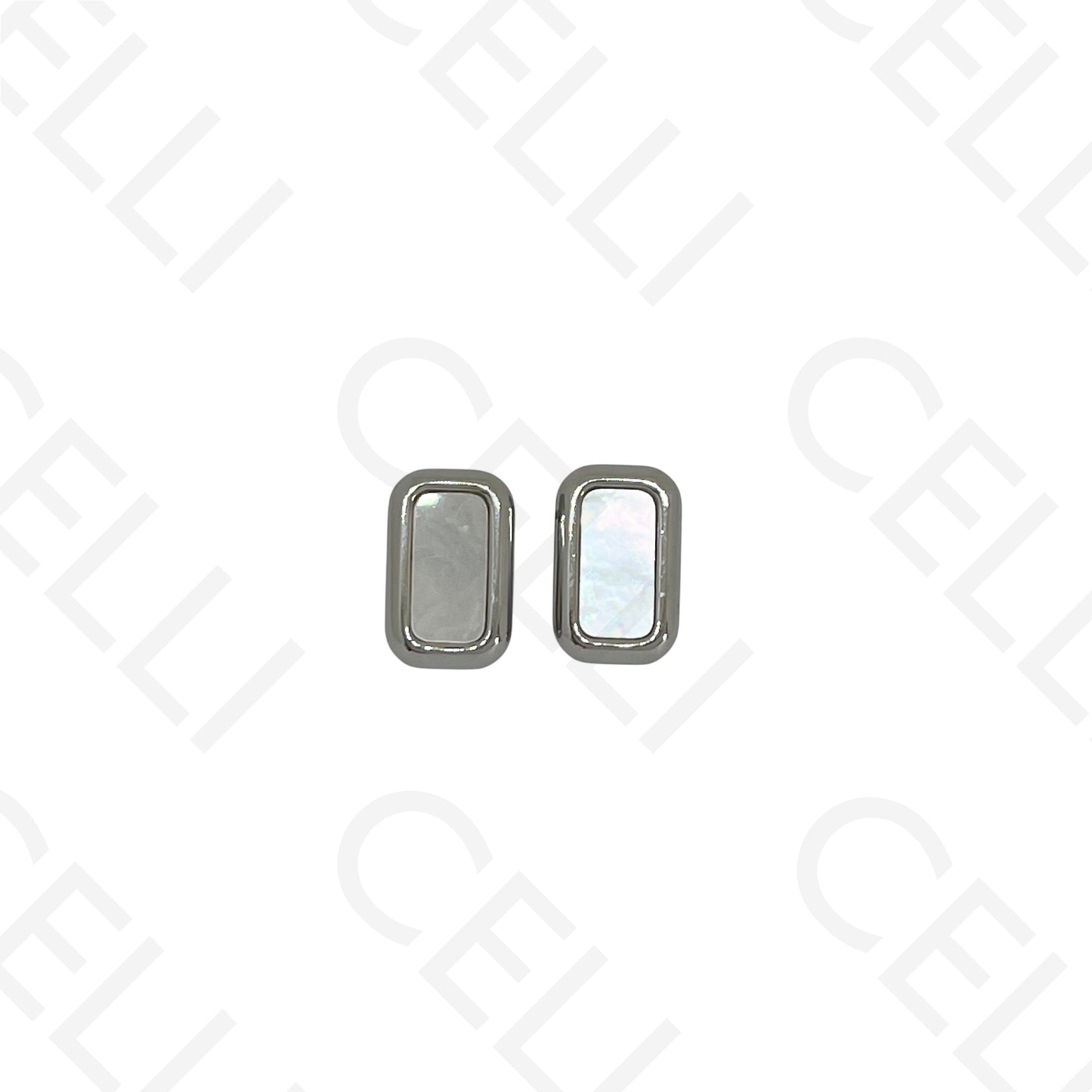 Steel earring - rectangular with mother-of-pearl