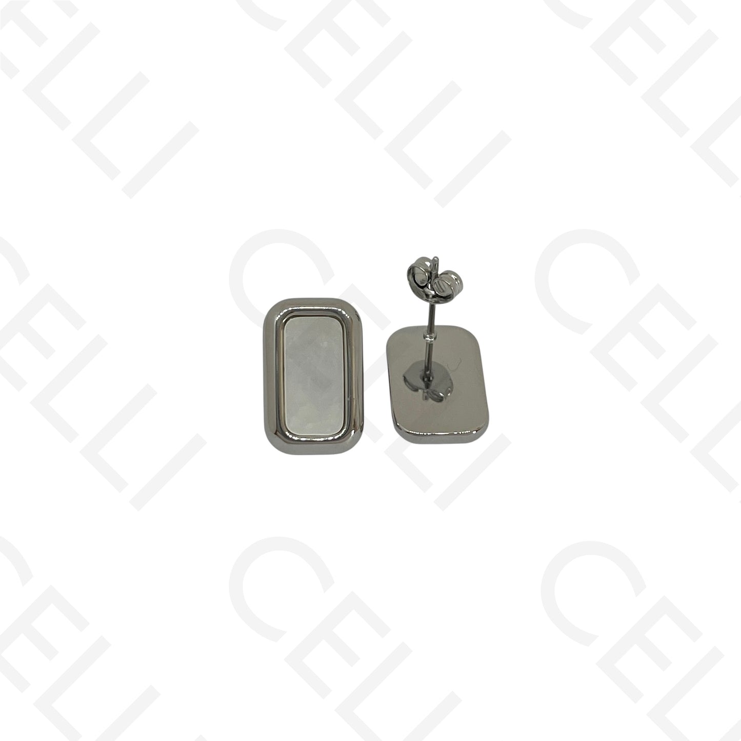 Steel earring - rectangular with mother-of-pearl