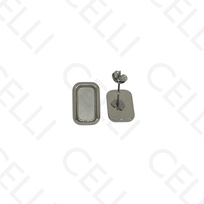 Steel earring - rectangular with mother-of-pearl