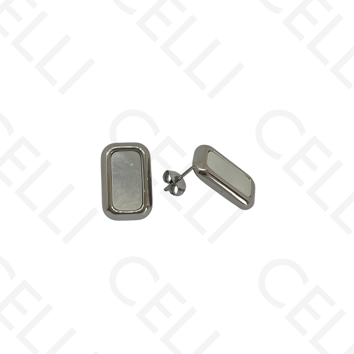 Steel earring - rectangular with mother-of-pearl