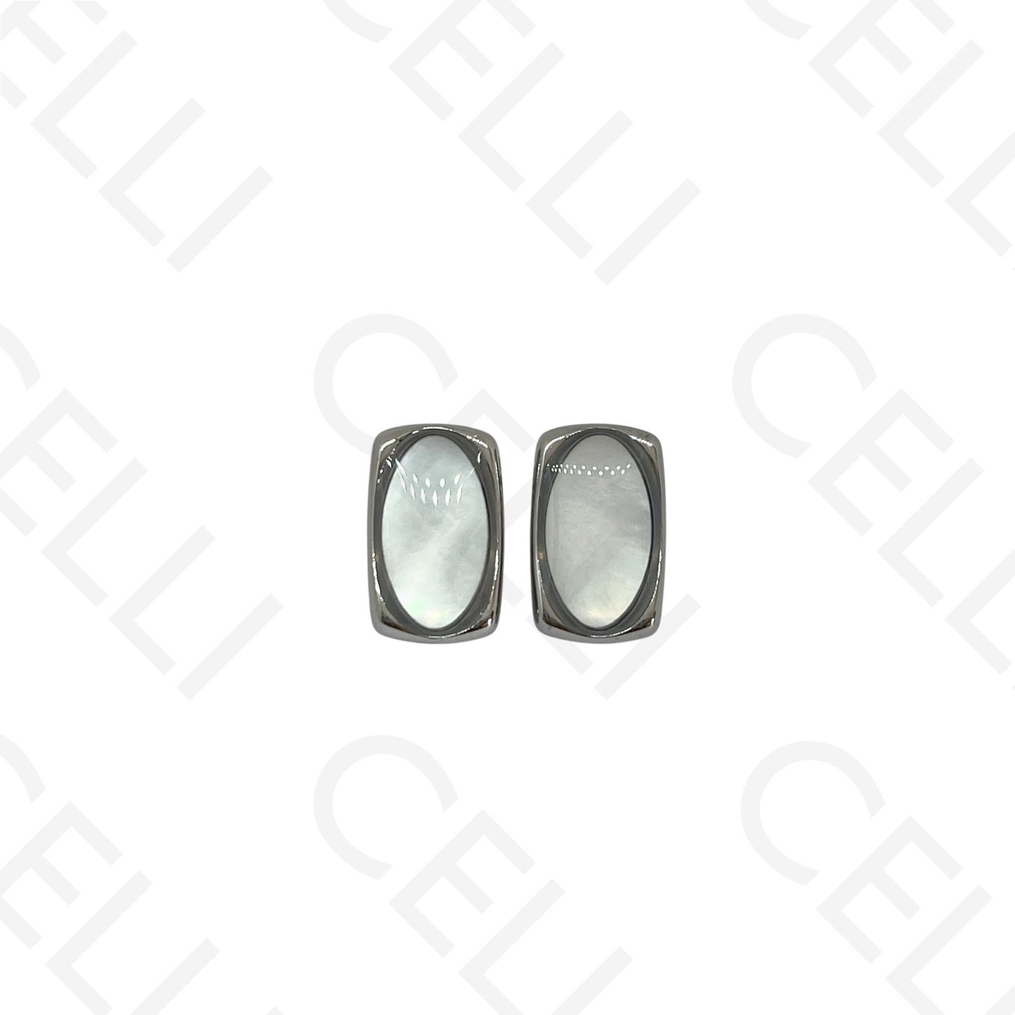 Steel earring - rectangular with oval mother-of-pearl
