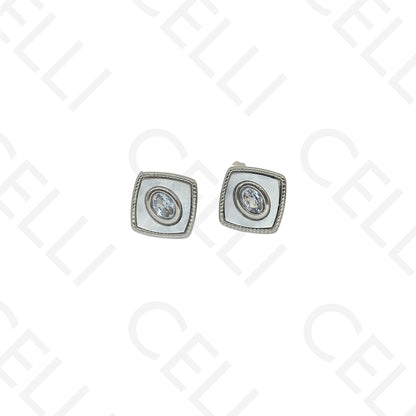 Brinco de aço - quadrado madrepérola com brilhante