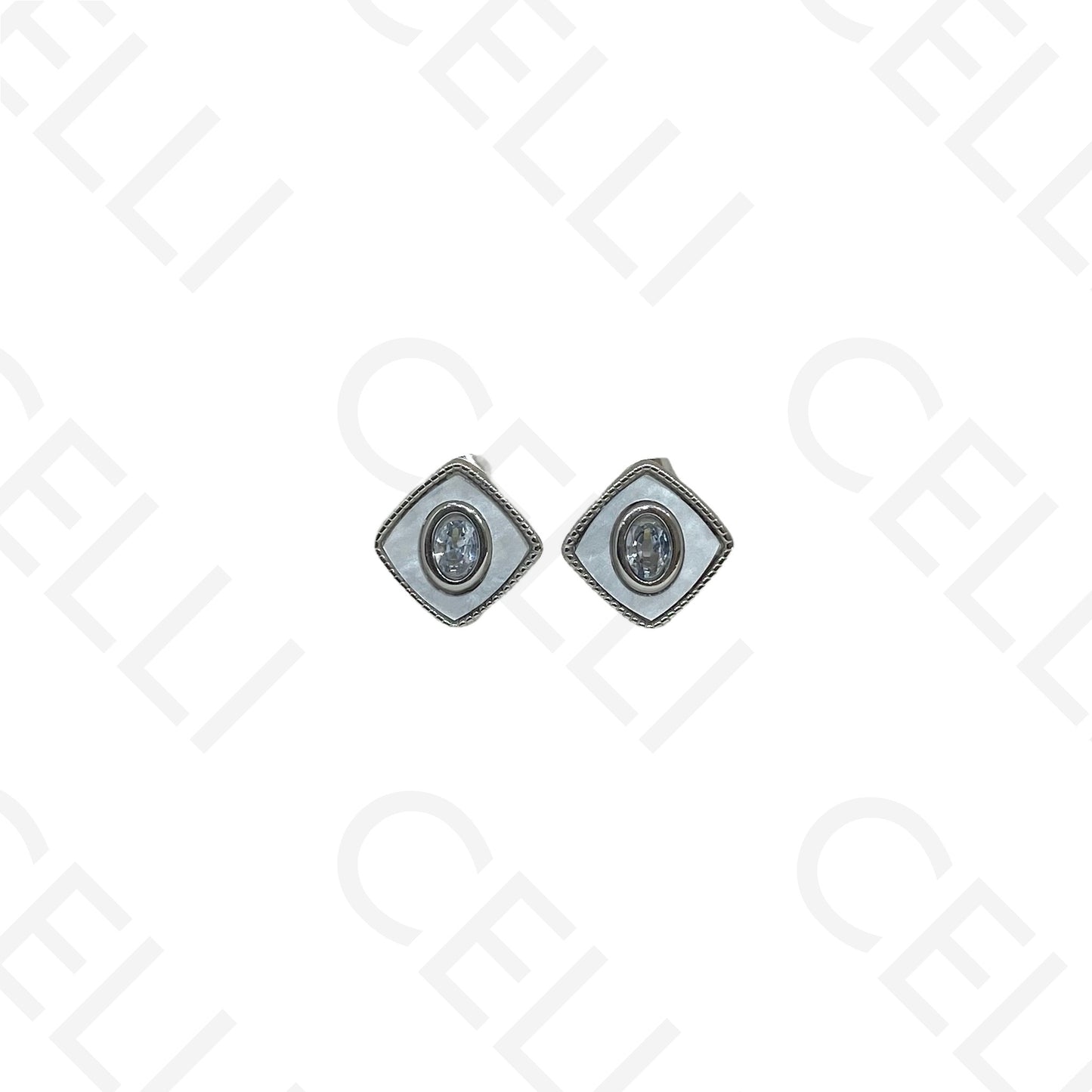 Brinco de aço - quadrado madrepérola com brilhante