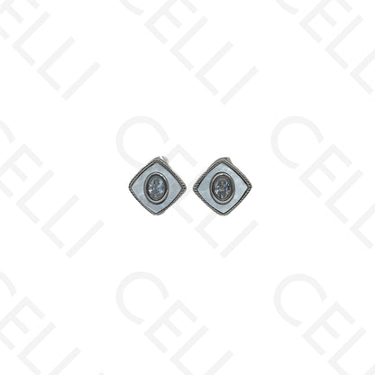 Brinco de aço - quadrado madrepérola com brilhante