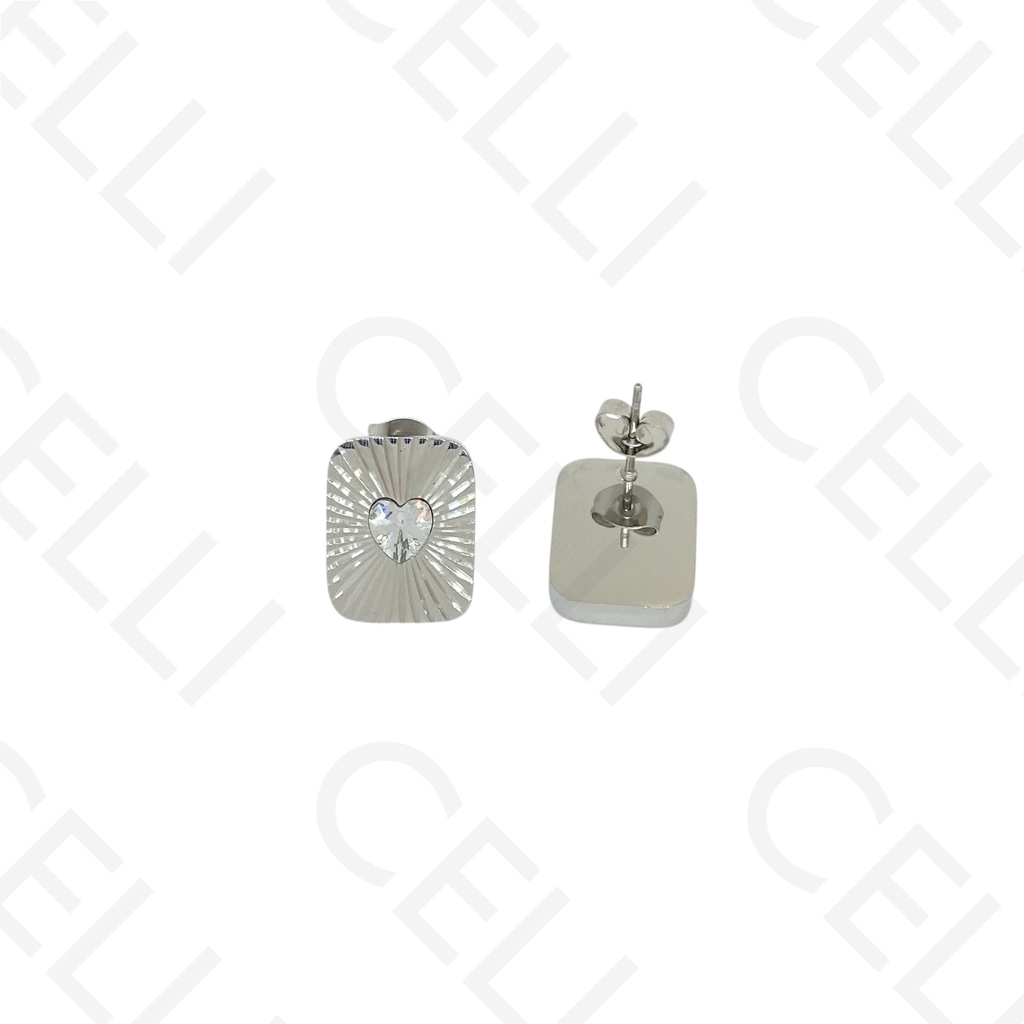 Brinco de aço - rectangular trabalhado com brilhante coração