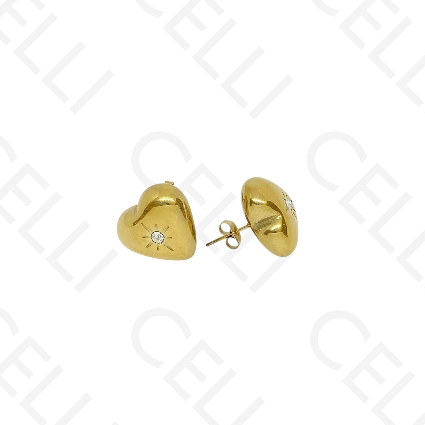 Brinco de aço - coração com brilhante