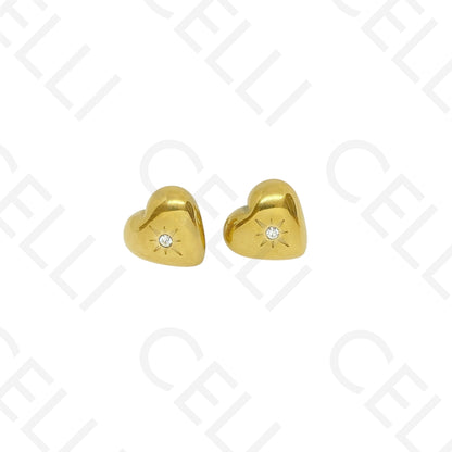 Brinco de aço - coração com brilhante