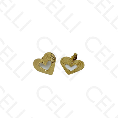 Brinco de aço - coração com madrepérola