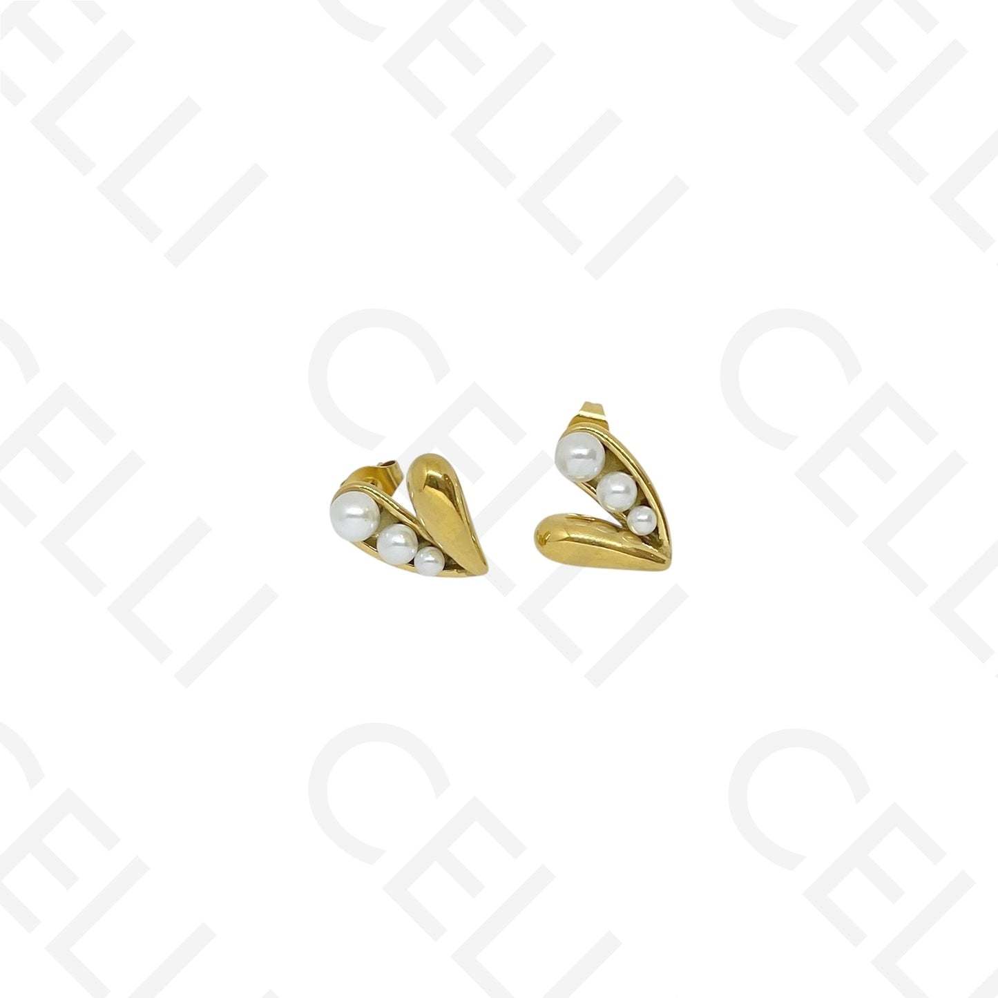 Pendiente de acero - corazón con perlas