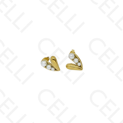 Pendiente de acero - corazón con perlas