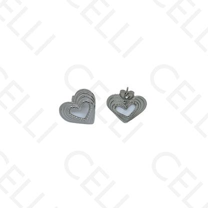 Brinco de aço - coração com madrepérola