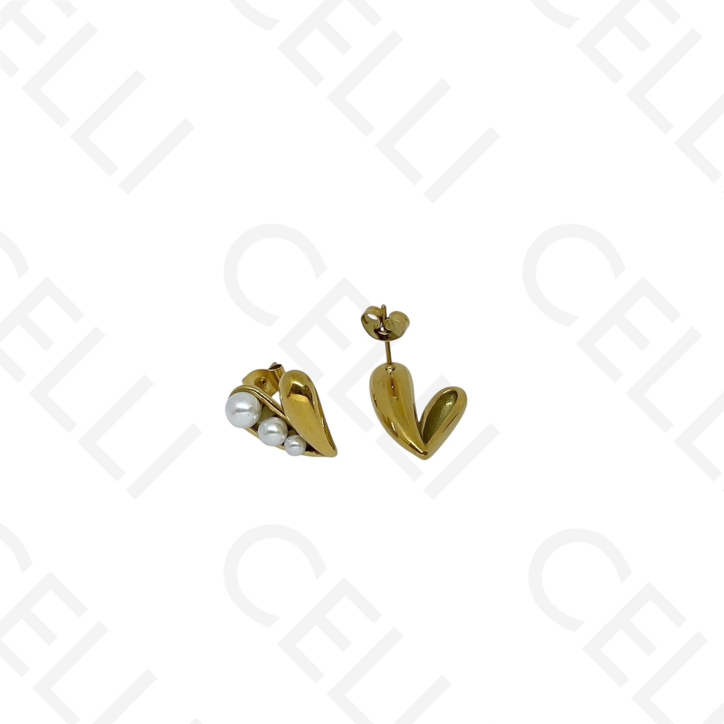 Pendiente de acero - corazón con perlas