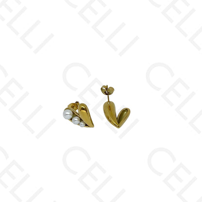 Pendiente de acero - corazón con perlas