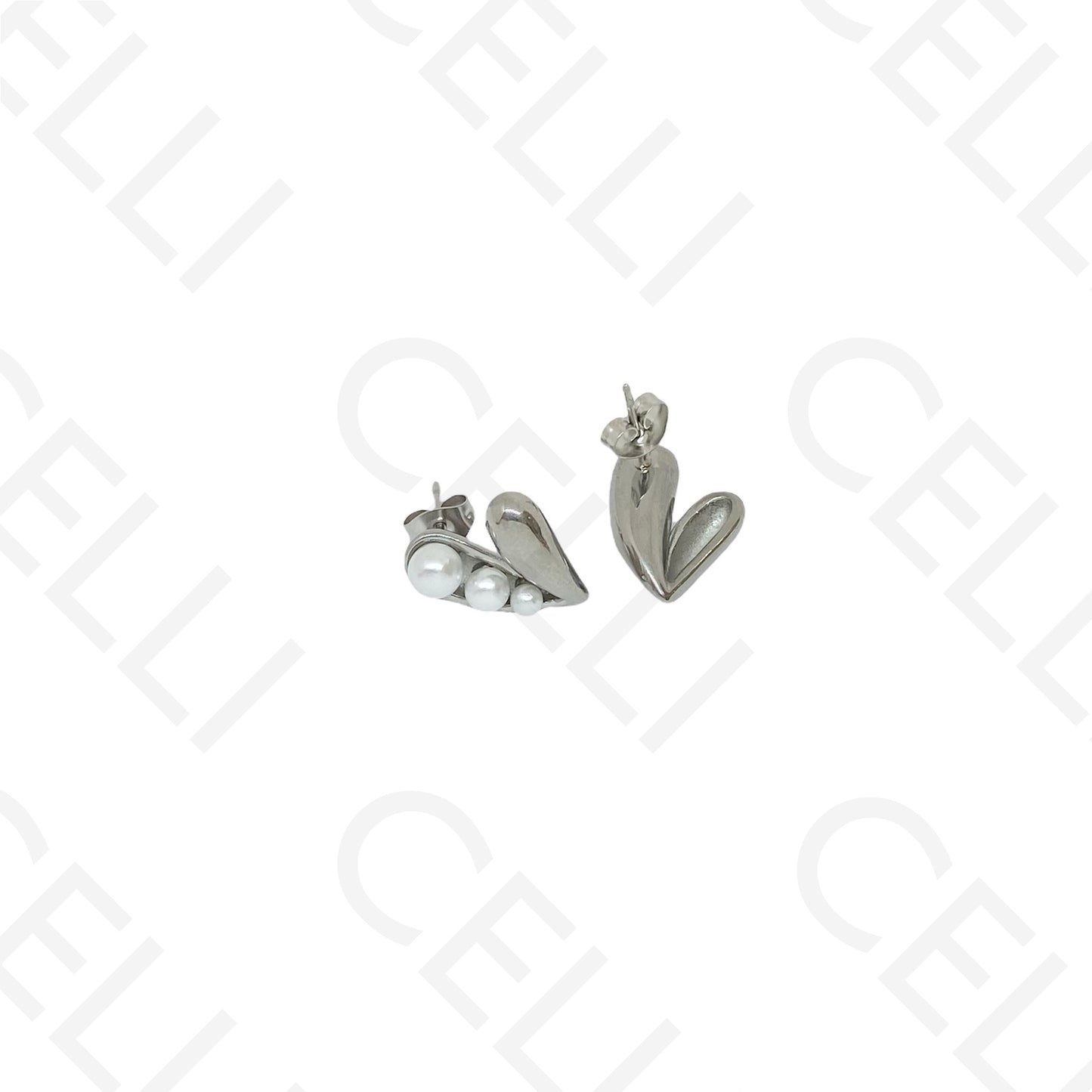 Pendiente de acero - corazón con perlas