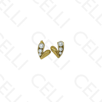 Pendiente de acero - corazón con perlas