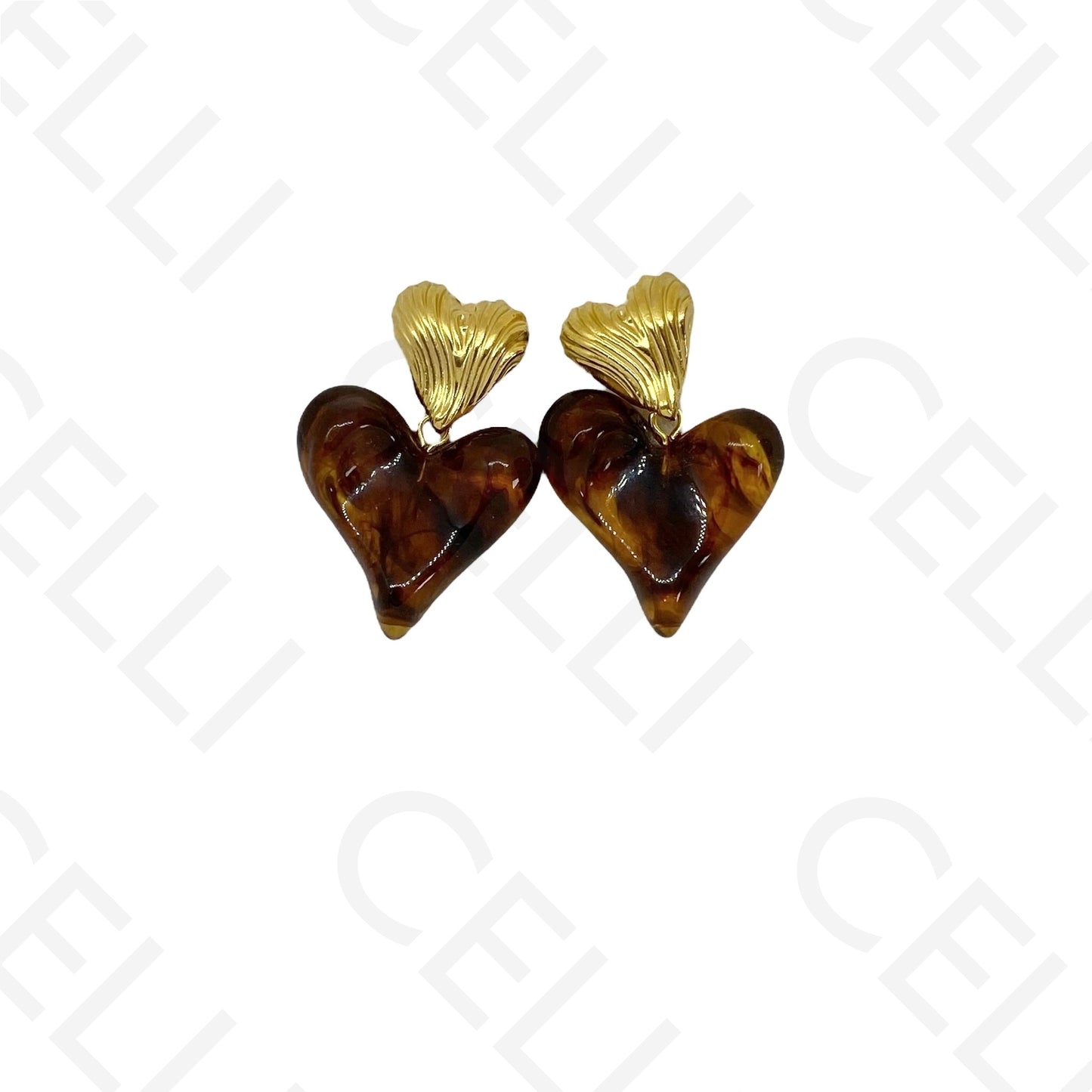 Brinco de aço - coração de resina