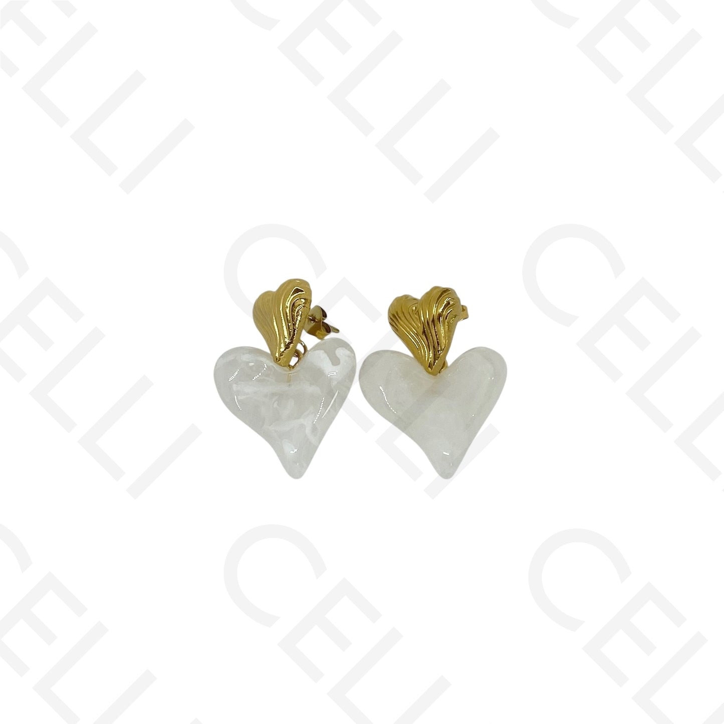 Brinco de aço - coração de resina