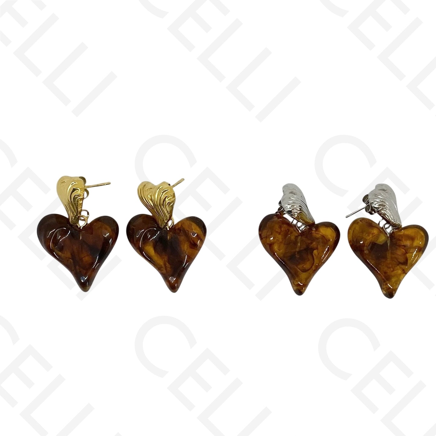 Brinco de aço - coração de resina