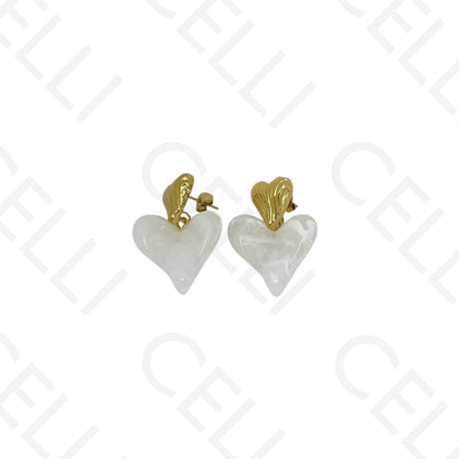 Brinco de aço - coração de resina