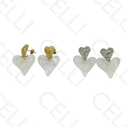 Brinco de aço - coração de resina