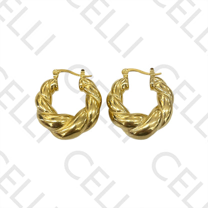 钢制圈形耳环 - 扭纹设计