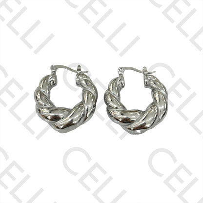 钢制圈形耳环 - 扭纹设计