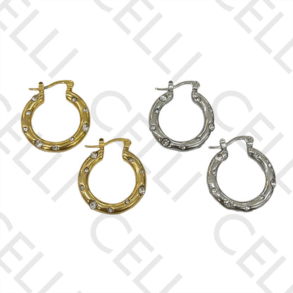 Pendiente de aro de acero - con diamantes