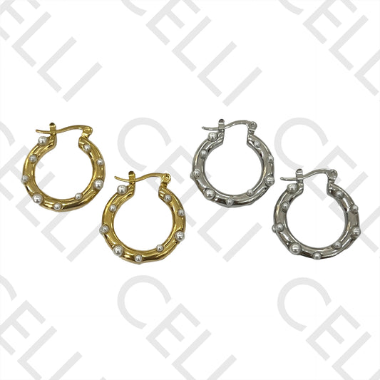 Steel Hoop Earring - with pearls