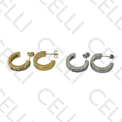 不锈钢耳环 - 条纹镶钻