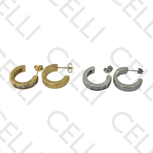 Steel Earring - Striped with Brilliant Cut Stones