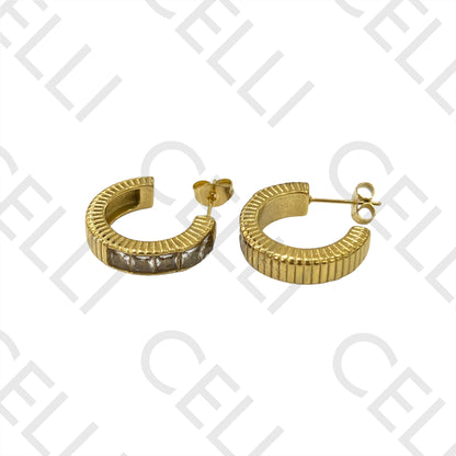 不锈钢耳环 - 条纹镶钻