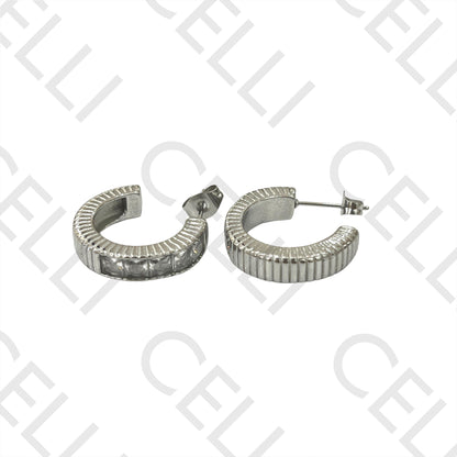 不锈钢耳环 - 条纹镶钻