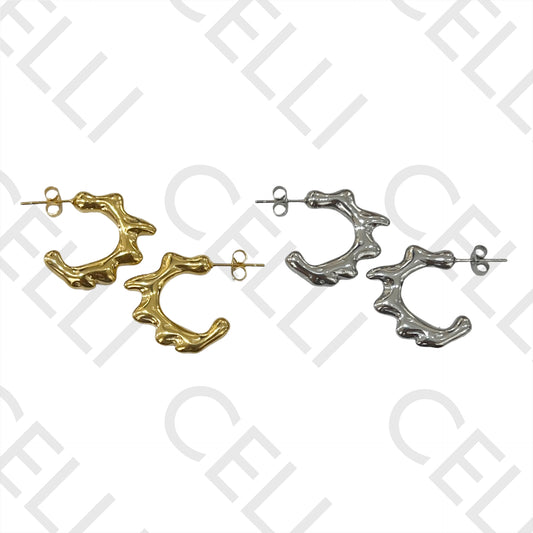 Steel Earring - Detailed Melted Design