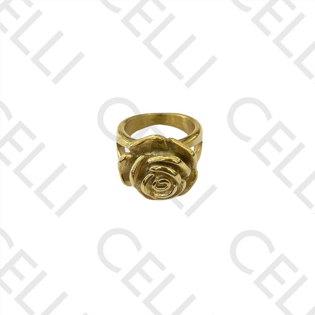 Anillo de acero - flor rosa