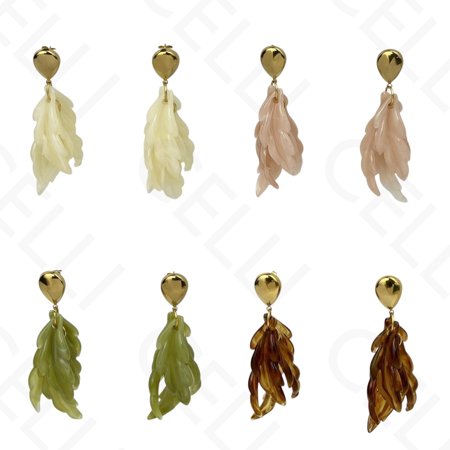 Brinco de aço - folhas em resina