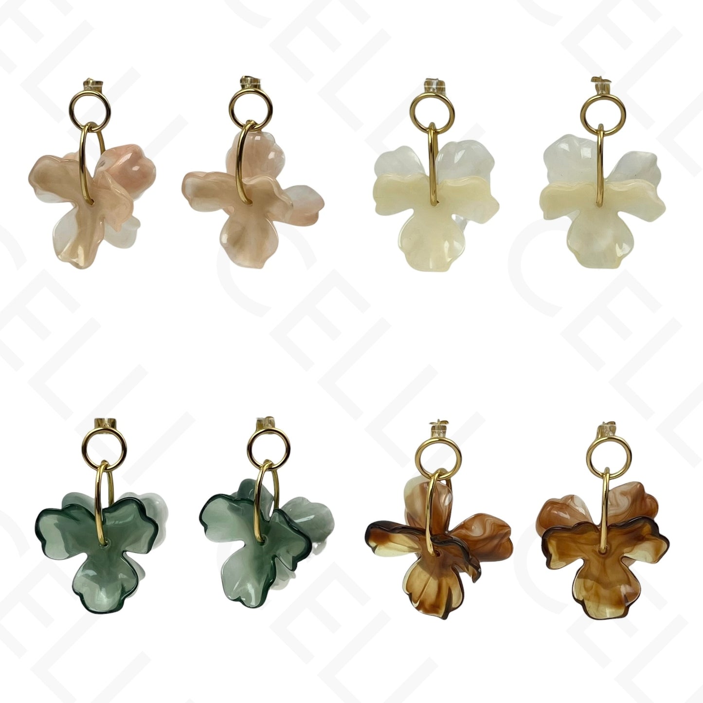 Brinco de aço - flor em resina