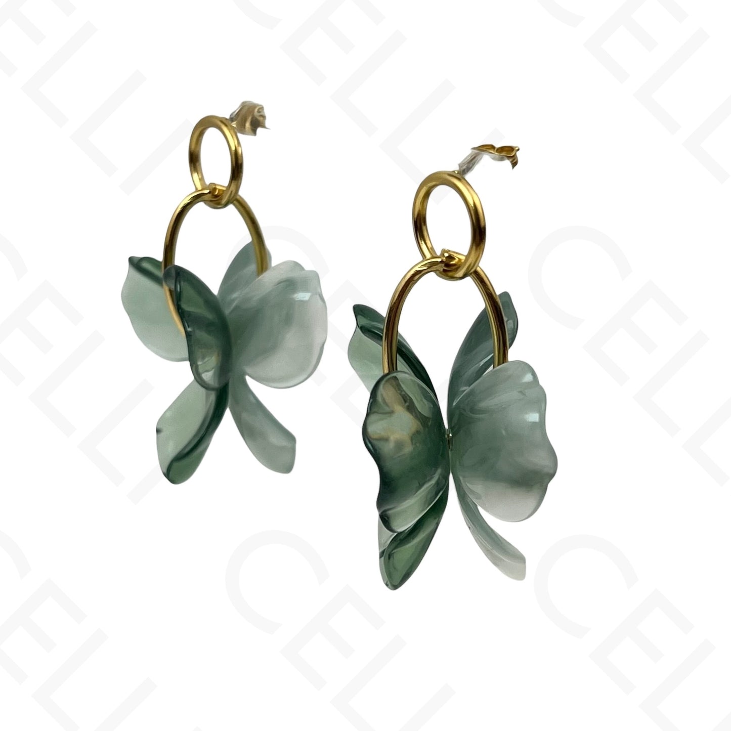 Brinco de aço - flor em resina