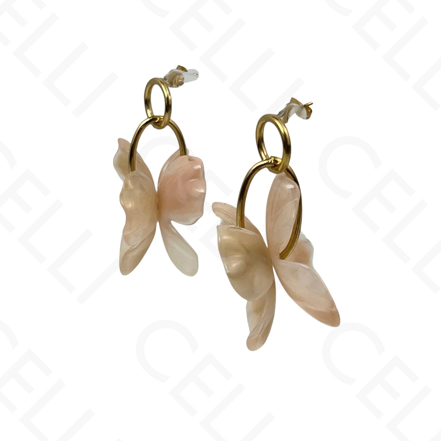 Brinco de aço - flor em resina