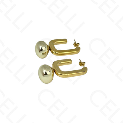 Brinco de aço - oval com bola dourada
