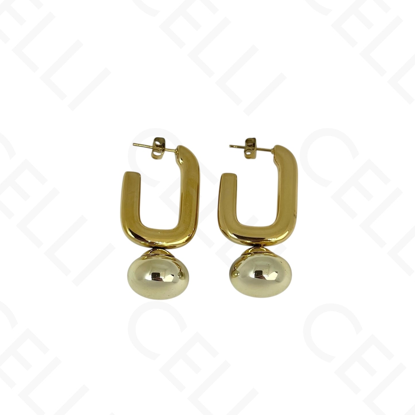 Brinco de aço - oval com bola dourada