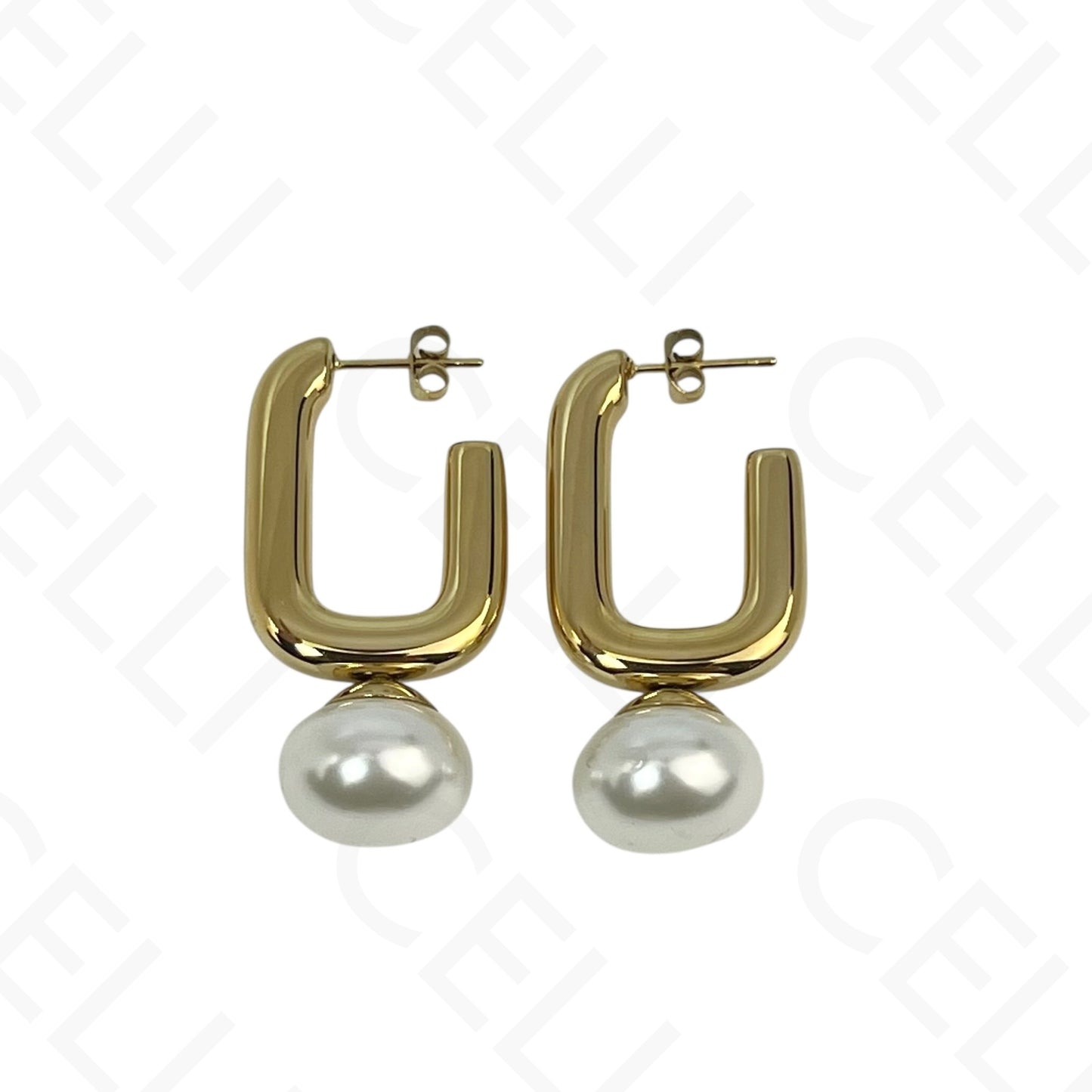 Brinco de aço - oval com pérola