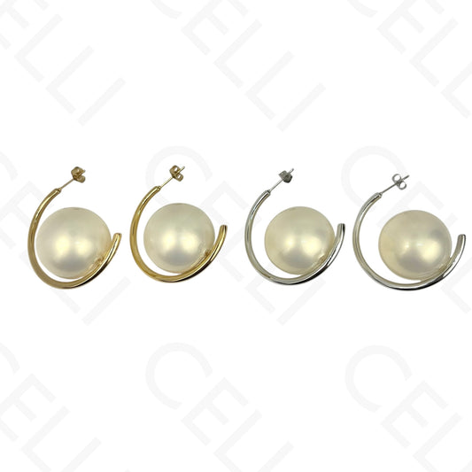 Brinco de aço - meia argola com pérola grande