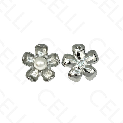 Brinco de aço - flor com pérola