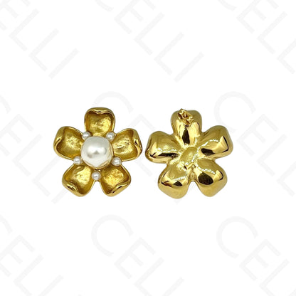 Brinco de aço - flor com pérola