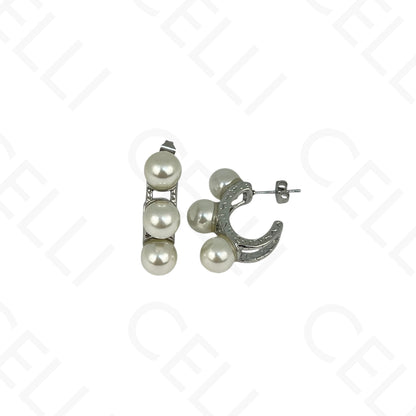 Brinco de aço - meia argola 3 pérolas