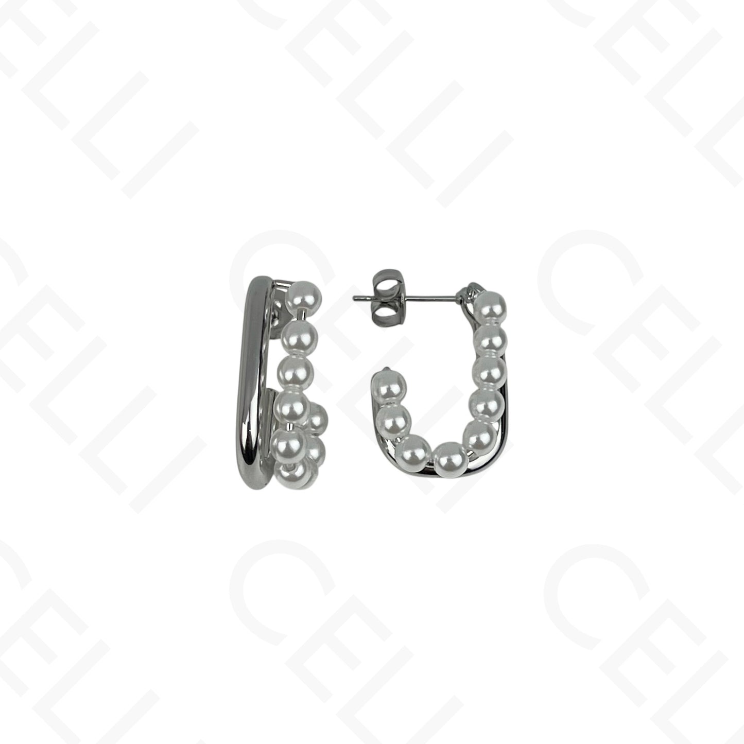 Pendientes de acero - formato J doble con perlas